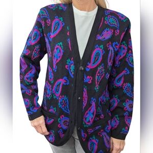 Vintage Charter Club Paisley Cardigan Wool Blend 90s Y2K Longline Sweater M